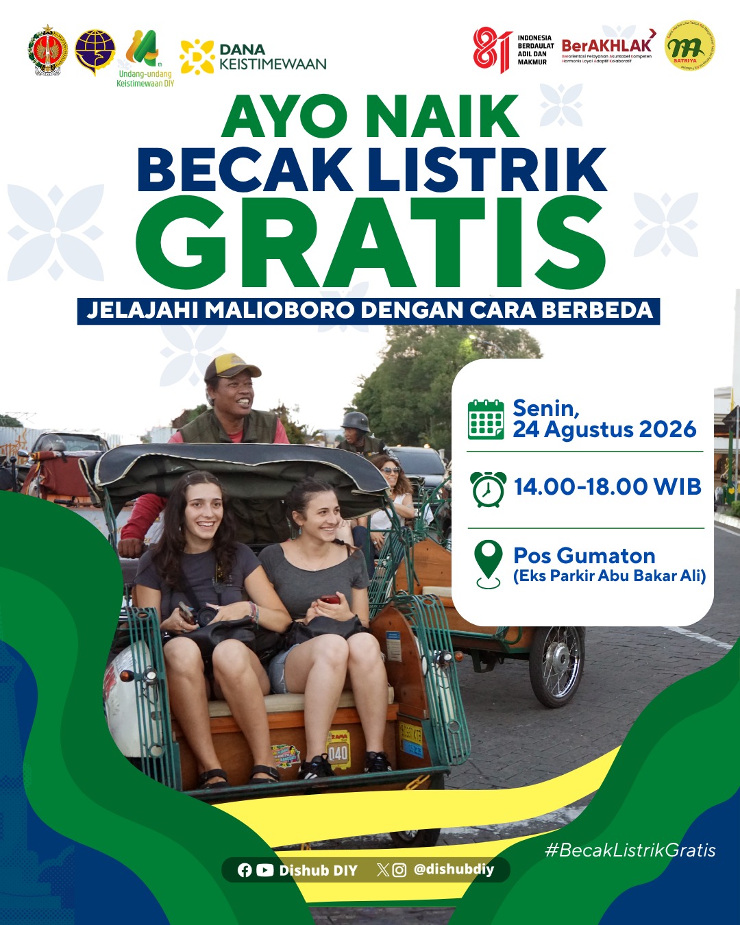 Naik Becak Listrik Gratis, Jelajahi Malioboro di Bulan Kemerdekaan 24 Agutus 2026